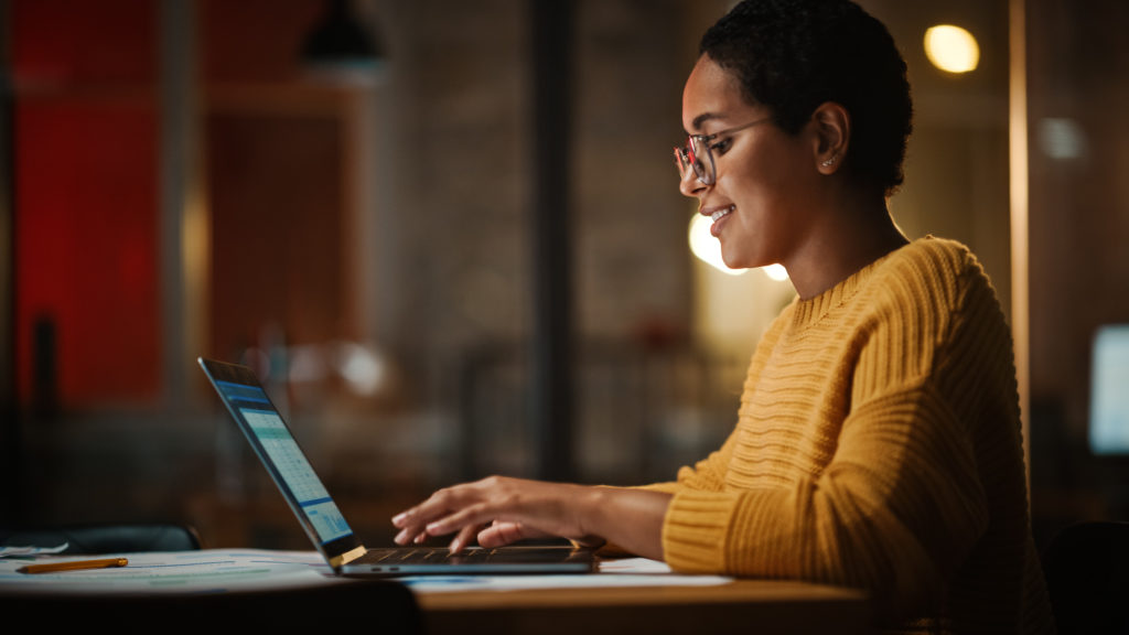 woman works at computer